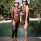 brown tiger short set
