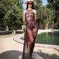 brown tiger short set